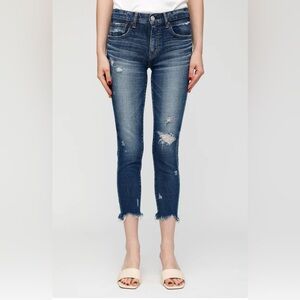 Moussy Dark Blue Distressed Ankle Jeans